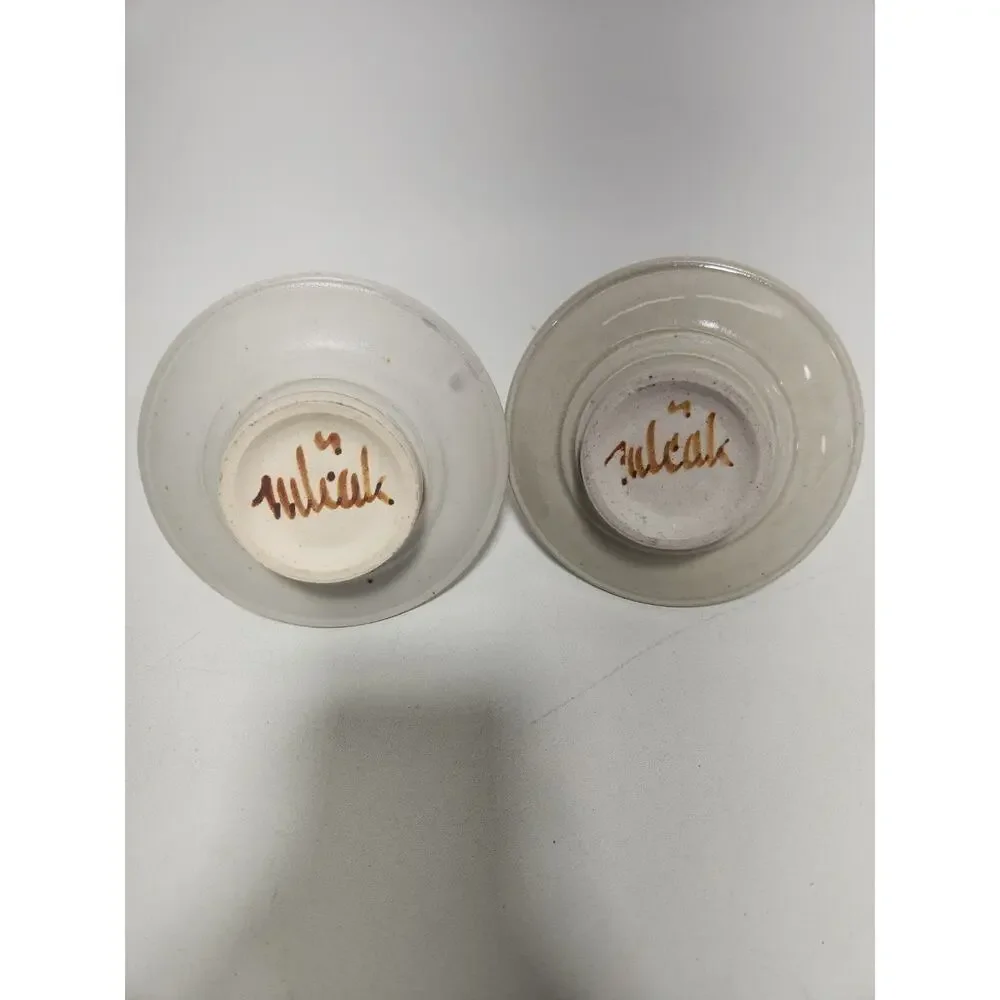 Handmade Studio Pottery Votive Candle Holders w/ Glass Cups Signed Mulick Set of
